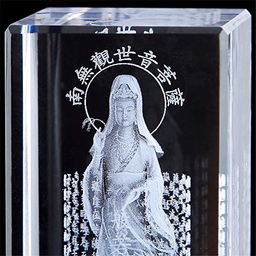 Statue Guanyin en cristal gravé avec le Soutra du Cœur pour autel bouddhiste - 3