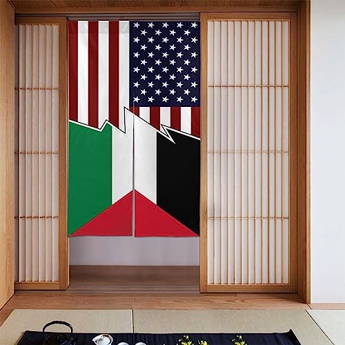 Torn Style American and Palestine Flags Curtain