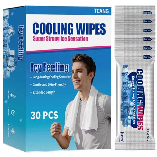 30 Pack Disposable Cooling Wipes Individually Wrapped No-Rinse Cooling Towels (25x 9.84) Extra-Thick Oversized Ice Towel for Sports Travel and Camping in Hot Weather (White)