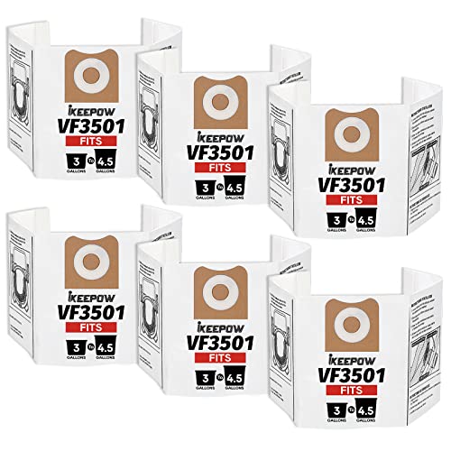 6 Pack VF3501 Ridgid Shop Vac Bags, for Ridgid & Workshop Vacuum 3 to 4.5 Gallon, Wet Dry Vac Bag for Rigid Filter, Replacement Dust Bags, Part # VF3501 / WS32045F9