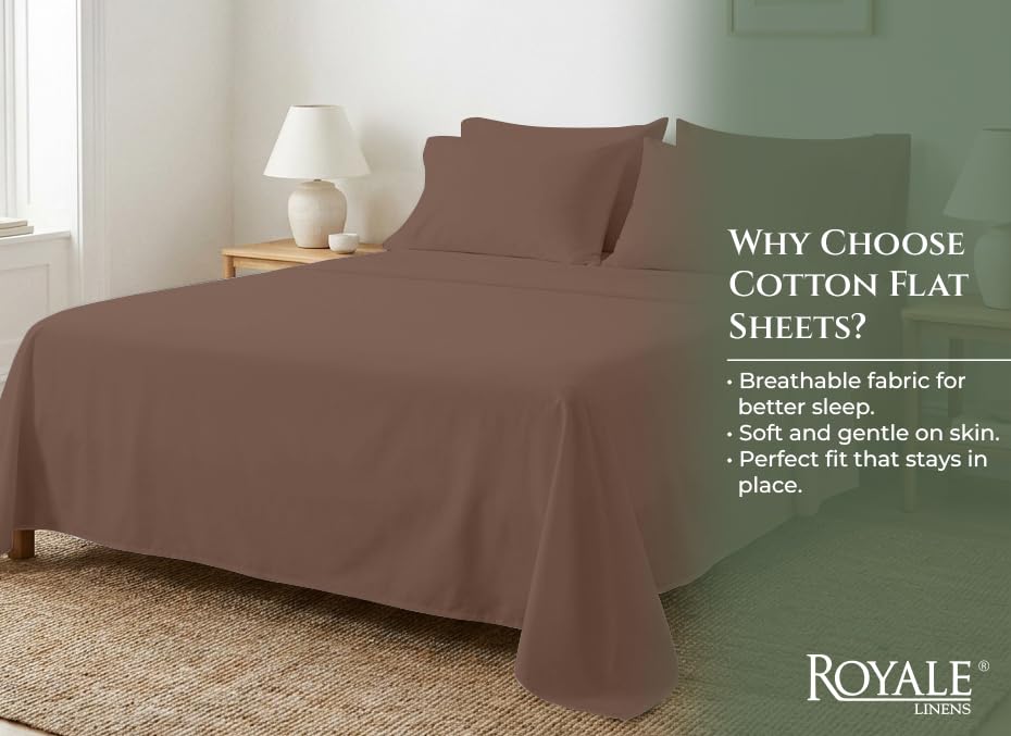 Image of Royale Linens 100% Organic Cotton Full Size Flat Sheet Only - Percale Top Sheets - Full Flat Sheet Sold Separately - Lightweight & Super Soft 100% Cotton Chocolate Bed Sheets Only (81 inchx 96 inch Chocolate)