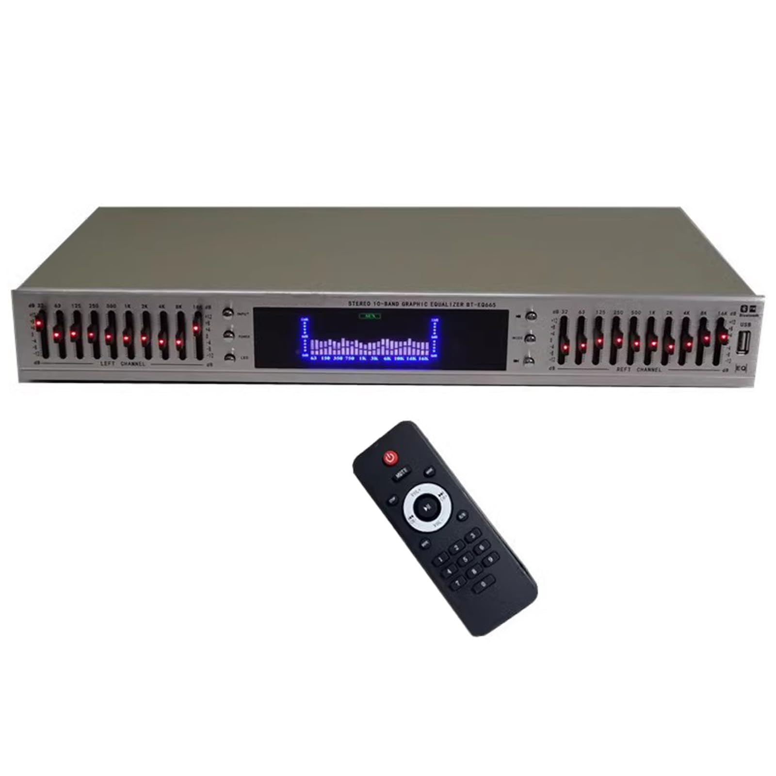 Hifi Audio Equalizer, Digitale Grafikeffekte Tuning mit LED-Spektrum-Display, Integriertes Bluetooth/USB, Fernbedienung für Aufnahmestudio