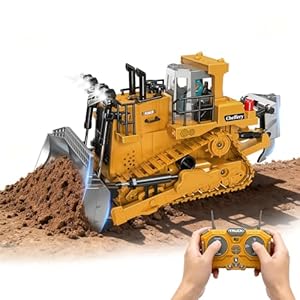 Cheffery RC Bulldozer, 11 Kanal Ferngesteuerter Bulldozer Metall, 2.4 GHz Ferngesteuerte Planierraupe mit Licht und Sound, RC Baufahrzeug Spielzeug für Kinder Jungen Mädchen 4–12