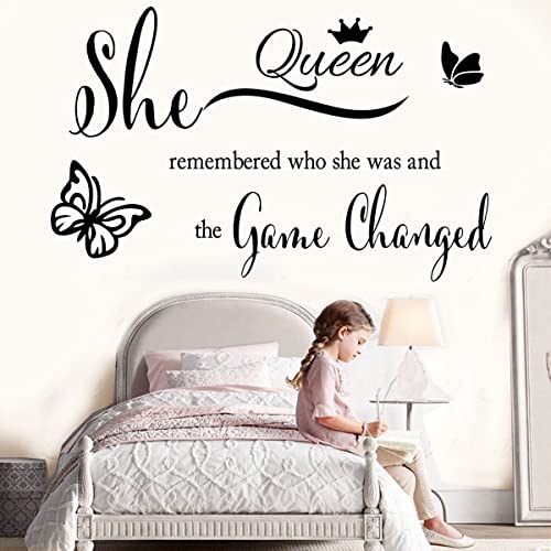 Inspirational Wall Sticker Pretty Eyelashes Eyes Wall Decals Motivational Word Letter Decal Wall Art Quote She Remembered Who She Was And The Game Changed Wall Stickers For Women Girls Bedroom Living Room Beauty Salon Yoga Studio Home Decor #TOP2