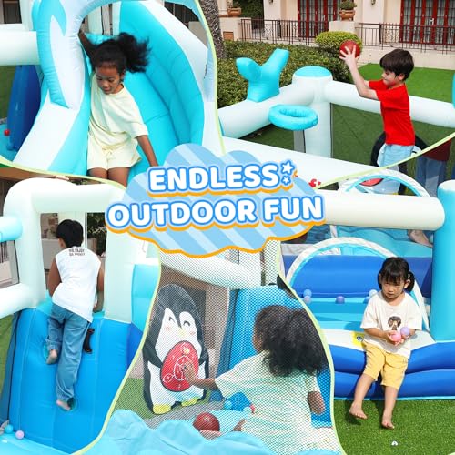 Bounce House for Kids Toddlers,Inflatable Slide Bouncer with Blower, Large Jumping Area, Ball Pit, Climbing Wall, Basketball Hoop, Target Game for Indoor Outdoor Play - Image 6