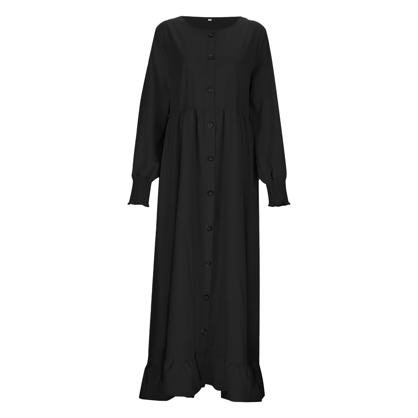 Elegante Vestido Informal de Talla Grande con Ajuste cómodo y Detalle Plisado de Cuello Redondo para otoño.