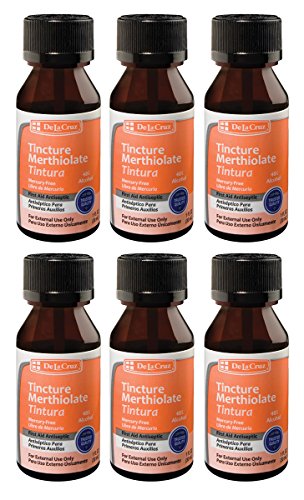 De La Cruz Merthiolate Tincture Antiseptic - First Aid for Minor Cuts Scrapes and Burns - Mercury-Free Formula Safe for The Entire Family (6 Bottles)