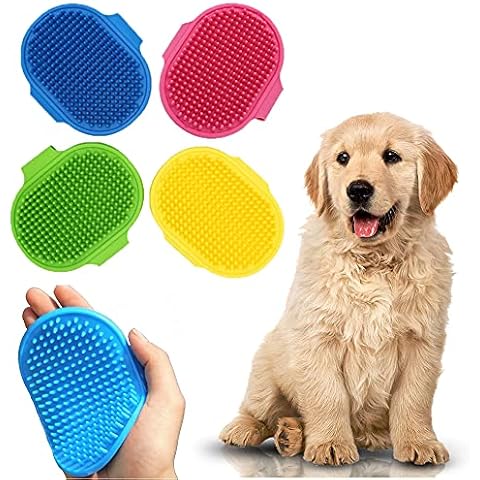 SystemsEleven - Dog Bath Brush - Pet Grooming - Massage Removal Glove - Adjustable Ring Handle Cover