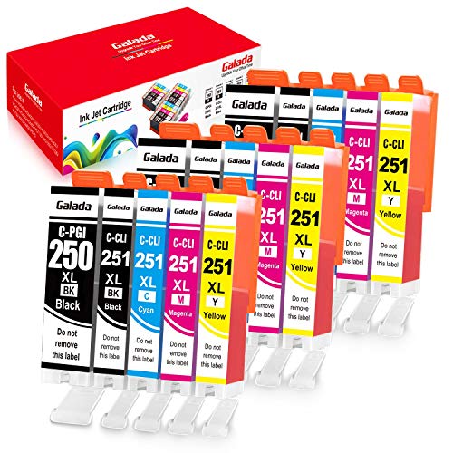 Galada Compatible Ink Cartridges Replacement for Canon Pgi-250xl Cli-251xl 250 251 XL for Pixma MX922 MX920 MX722 IP7220 IP8720 IX6820 MG5420 MG5422 MG5520 MG5522 MG5620 MG6320 Printer 15PACK