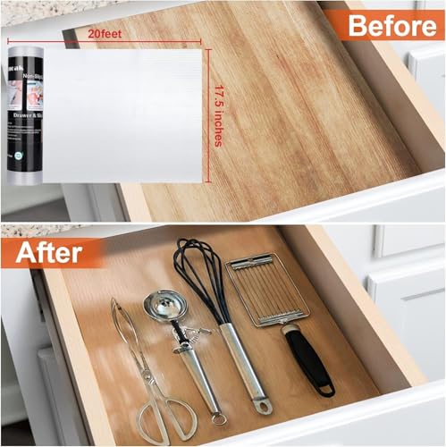 Image of Krenz Multipurpose Anti-Slip Mat, Sheet for Fridge, Kitchens, Cupboard, Drawers, Shelf Liner | Super Strong EVA, Water Resistant Washable for Kitchen Shelves (Transparent Line, 45W x 500L cm)