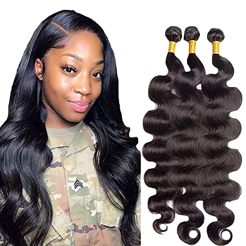 AuokMar 10 12 14 Inch Body Wave Bundles Weave Hair Human Bundles Brazilian Body Wave Human Hair Weave 3 Bundles Unprocessed Virgin Brazilian Body Wave Hair Weft Extensions Natural Color