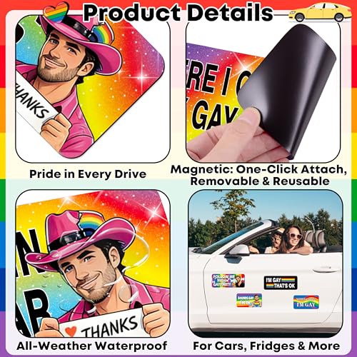 Image of 16PCS Gay Pride Car Bumper Magnets: Funny Rainbow Decals Bulk for LGBT Parade, Truck, Fridge, Cruise - Prank Gift Idea (Character)