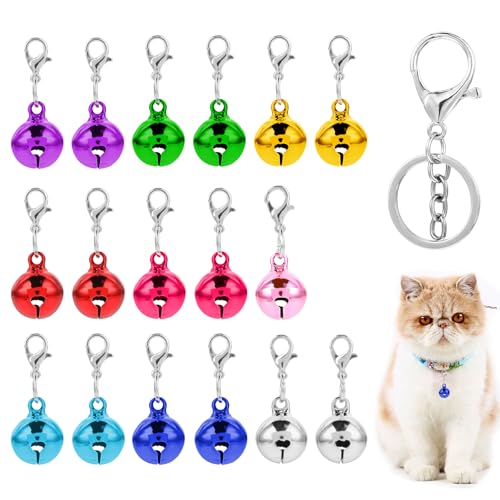 YUXIANLB 18Pcs Cat Dog Collar Bells, Loud Bell for Cat Collar, Pet Bell Collar Charms with Loud Crisp Sound, Pet Tracker Bells, Keychain Hanging Lobster Buckle Bell