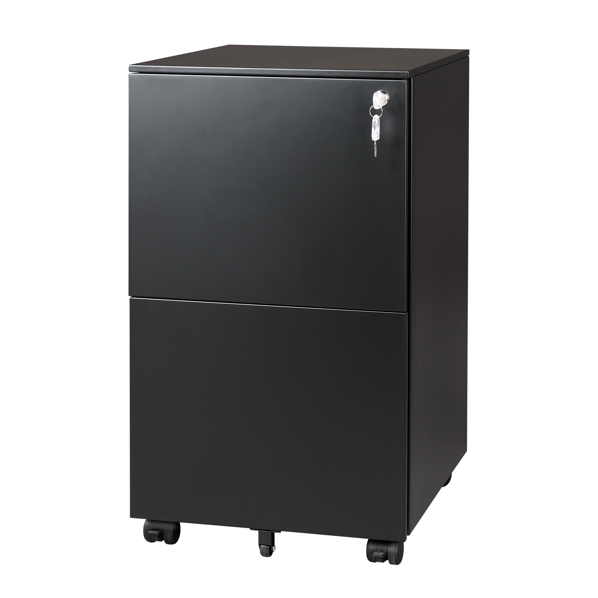 DEVAISE 2-Drawer File Cabinet with Lock, Rolling Metal Filing Cabinet on Wheels for Home Office, Fully Assembled Under Desk Storage Organizer, Black, 17" D x 15" W x 27" H