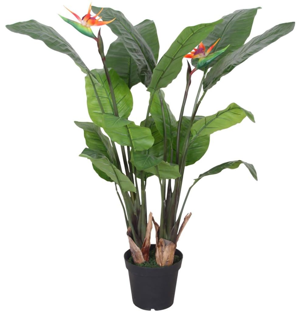 Artificial Bird of Paradise Plant - 120cm (4ft) Strelitzia - Extra Large - Green Leaves - 2 Stems - 2 Flowers