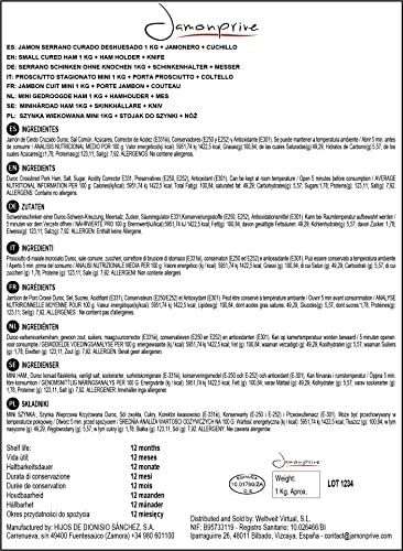 Serrano Schinken gereift ohne Knochen 1 Kg + Schinkenhalter & Schinkenmesser - Mini Spanischer Schinken Jamon Serrano