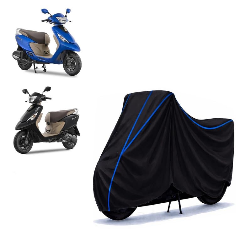 Image of Scooty Cover Water Resistant for Zest 110 BS6 | Universal Scooter & Bike Cover | Heavy Duty UV Dust, Rain & Scratch Protection | Elastic Fit All Weather Indoor Outdoor | Black with Blue Piping