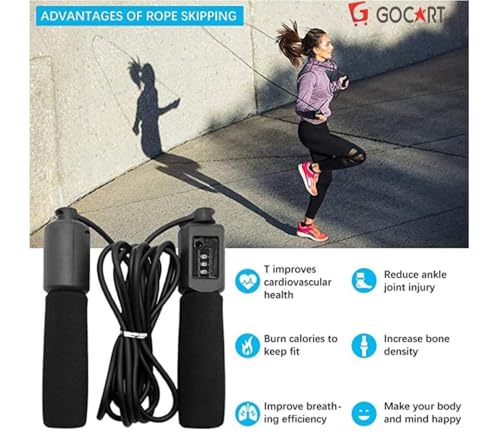 Image of GOCART WITH G LOGO Jump Ropes Sports Fitness Exercise Cotton Sponge Count Rope Skipping Wire Fitness Outdoor Sporting Skip Rope (Black-)