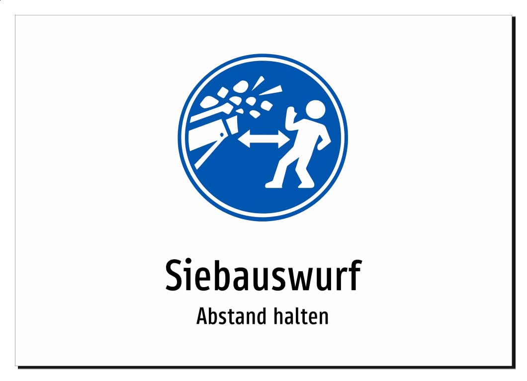 36651-DE-S-07 | Siebauswurf - Abstand halten | Aluminiumschild A4, 297 x 210mm | mit Symbolgrafik und Text