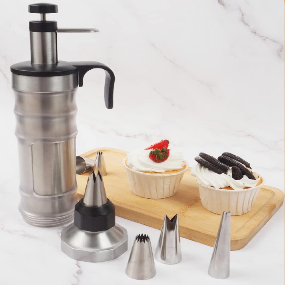 Seringue de décoration de dessert en acier inoxydable avec 5 douilles pour cupcakes pour biscuits de Noël et décoration de gâteaux DIY