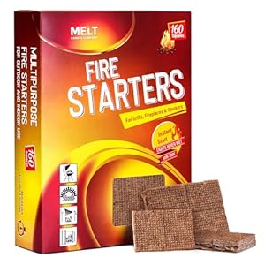 Fire Starter Squares, 160 pcs – Charcoal Fire Starters for Campfires, Grill, Outdoor Pit, Fireplace, Wood Stove, BBQ – Firestarter Sticks, Water Resistant & Odorless – Camping Accessories Essentials