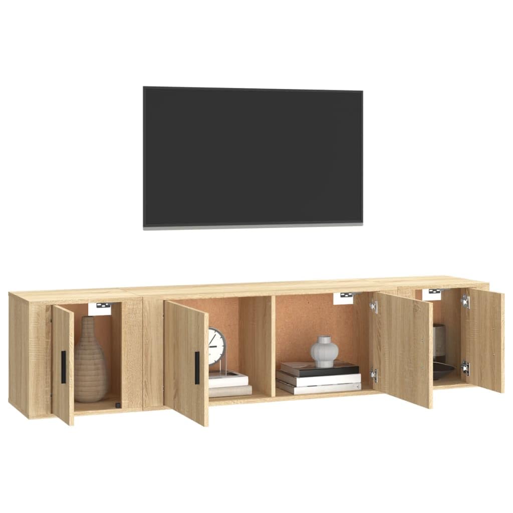 3-TLG. TV-Schrank-Set Sonoma-Eiche Holzwerkstoff, Hängend, Modernes Media-Center für Wohnzimmer, Viel Stauraum, Einfache Wandmontage, Langlebig