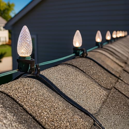 Brilliant Brand Lighting Easy Universal Roof Top Ridge Line Christmas Light Mounting Clips for C6 C7 C9 Rope Lights & More - 25 Pack - 10 12 13 Shingles - Outdoor Use