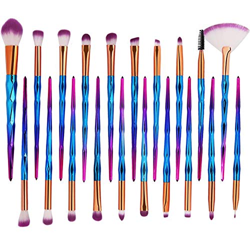 20pcs Makeup Brush Set, Shiny Gold Diamond and Foundation Powder Cream Eyeliner Blush Brush Kits (blue)
