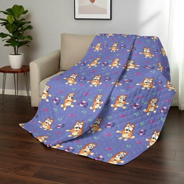Image of Northwest Bluey Bingo Dance Party Quilted Throw Blanket - Official Cartoon Throw Blanket Featuring Bluey, for Adults Boys Girls Bed, Couch, or Playroom, 60 x 80 Inches
