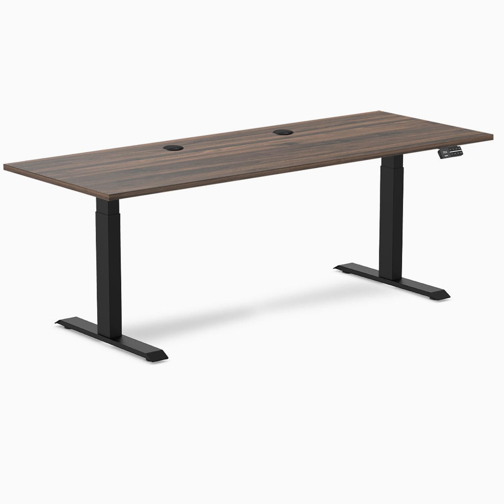 Desky Dual Laminate Sit Stand Desk Jarrah Legno 78.7" Grommets Matte Black