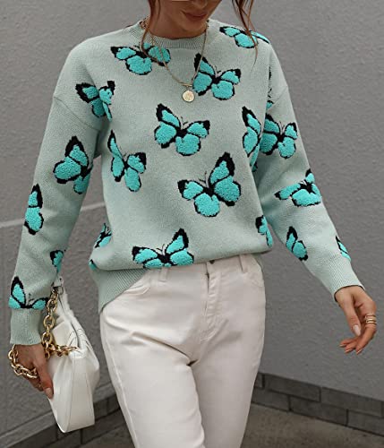 Image of JUNBOON Women's Casual Leopard Print Knitted Pullover Sweaters Long Sleeve Crew Neck Jumper Tops
