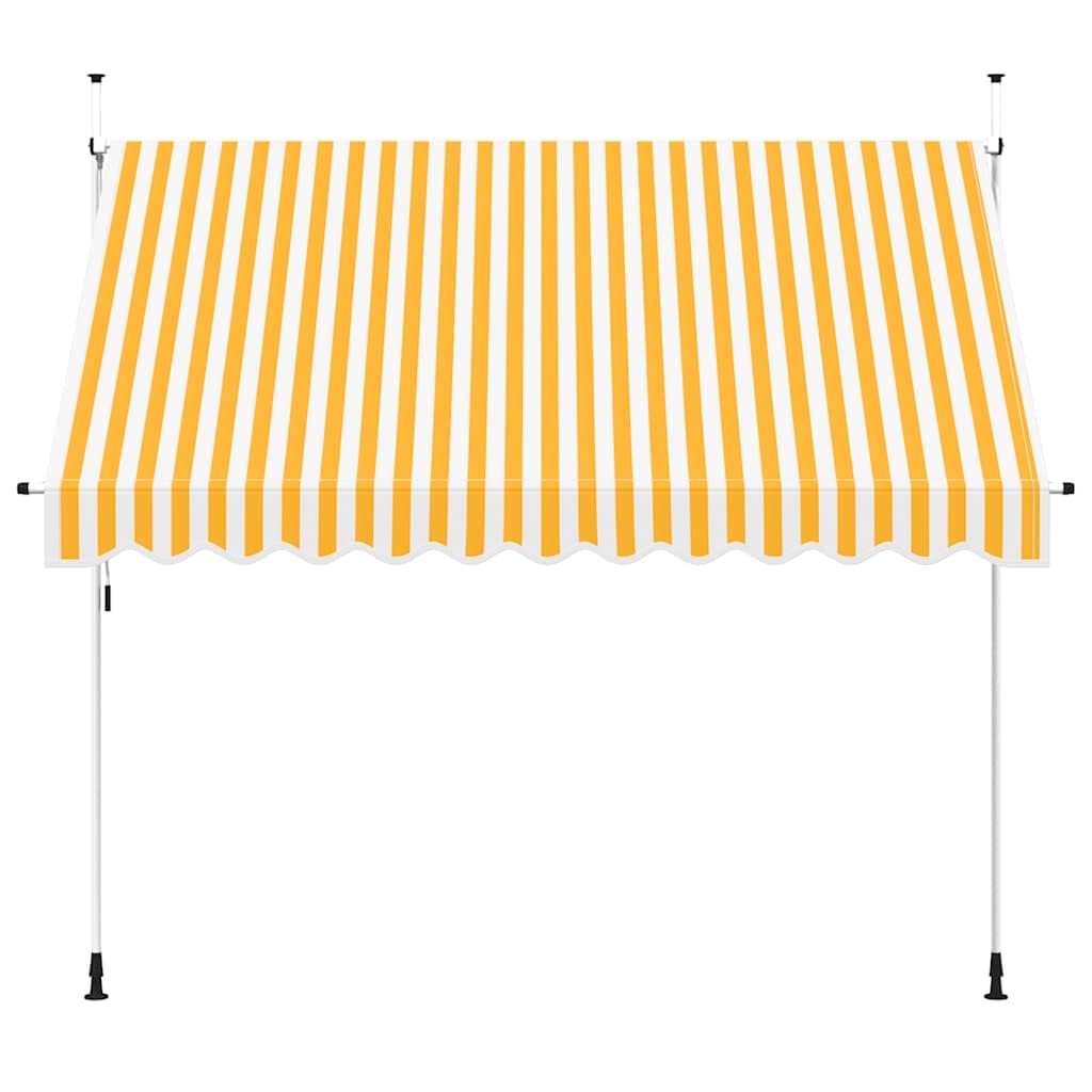 Tenda da sole retrattile, funzionamento manuale, 300 cm, arancione e bianco, a righe, in poliestere, con manovella, per balcone, giardino, terrazza, resistente alle intemperie, resistente ai