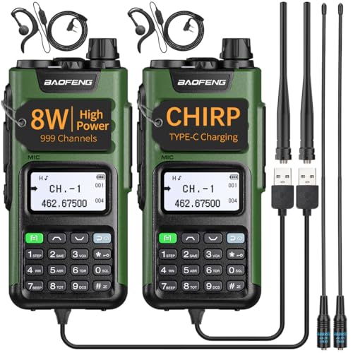 BAOFENG GMRS Radio Handheld Long Range GM-15 Pro 8W Walkie Talkie with Earpiece NOAA Weather Receiver Rechargeable GMRS Repeater Two Way Radio with USB-C Charger for Hunting Survival Gear,2Pack