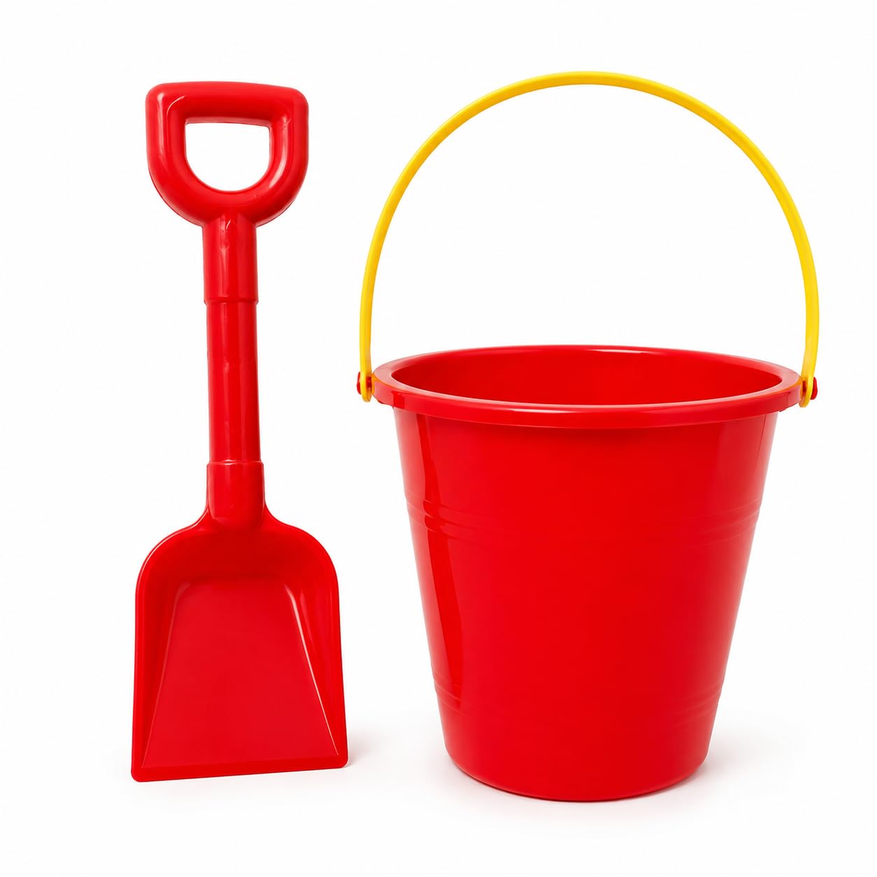 Kids Beach Bucket & Spade Set – 14 cm Bucket & 25 cm Spade, Colourful Sandcastle Toy for Children, Outdoor Beach Play Set (1 Bucket + 1 Shovel), Ages 3+ (RedRed)