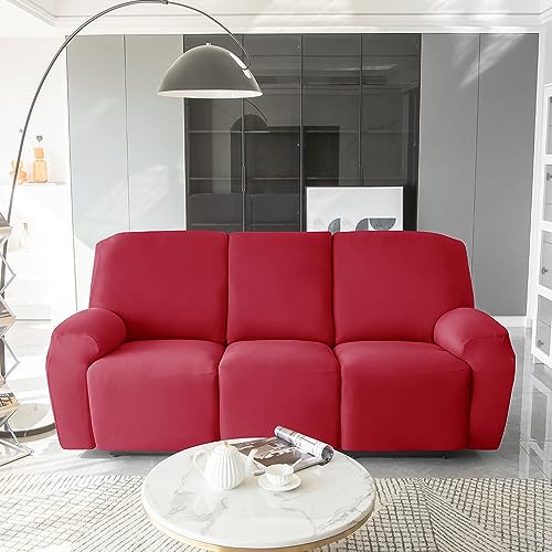 Funda para sofá reclinable de 3 plazas elástica y lavable color sólido 3