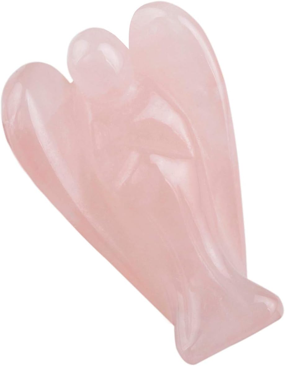 Nupuyai Rose Quartz Guardian Crystal Angel Ornament, 4cm Hand Carved Healing Gemstone Pocket Angel Statue Figurine for Home Decor