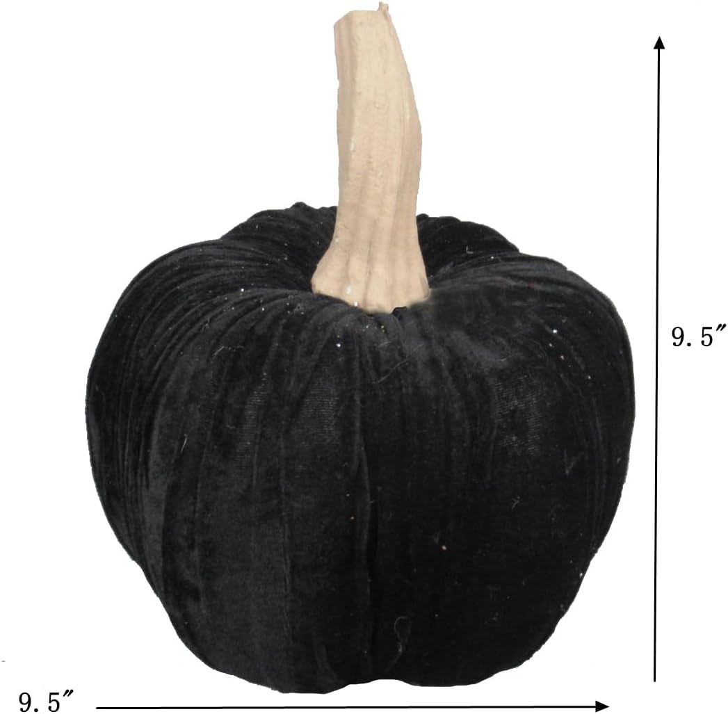 Halloween Holiday Decor Large Black Velvet Pumpkin with Soft Texture for Indoor Outdoor Seasonal Fall and Thanksgiving Use