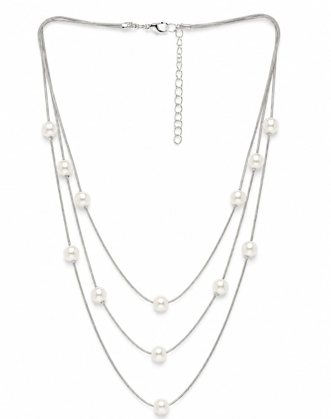 Triple Layer White Pearl Bead Choker Necklace for Women & Girls | Adjustable Gold Plated Multilayer Moti Chain with Pendant | Dainty Korean Style Valentine's Day Jewelry Gift-image-47