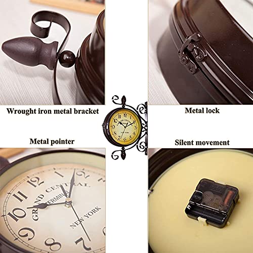 Horloge de jardin extérieure double face 8 pouces avec support