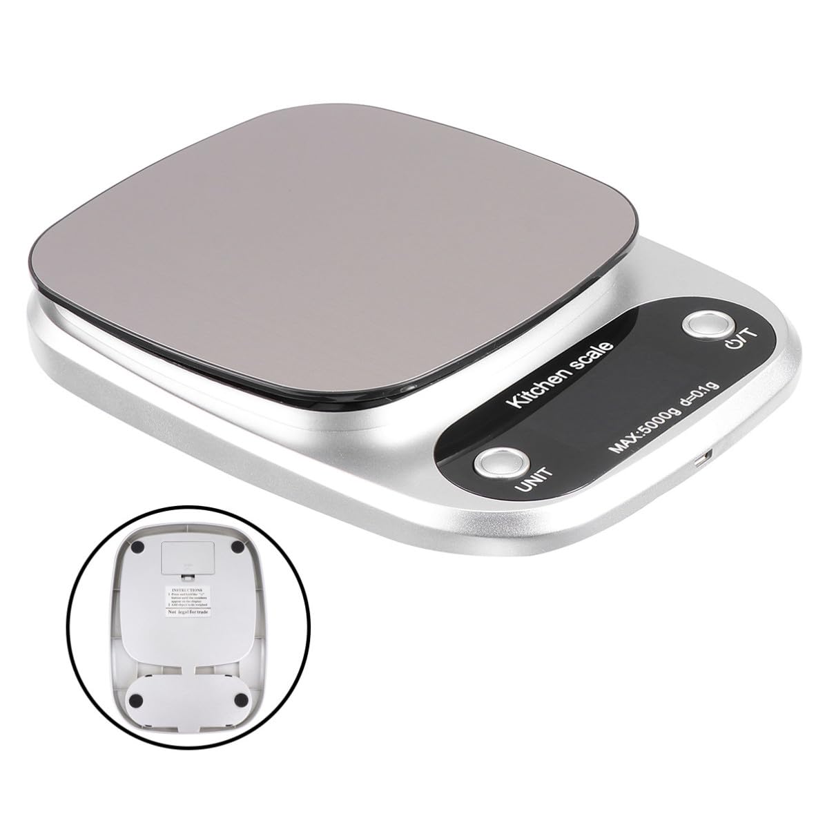 Báscula de Cocina Digital Recargable de 5kg 0,1g Acero Inoxidable