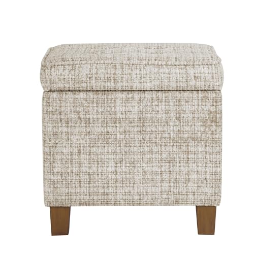 Image of HomePop 18 inch Square Tufted Storage Ottoman - Cream Textural Woven