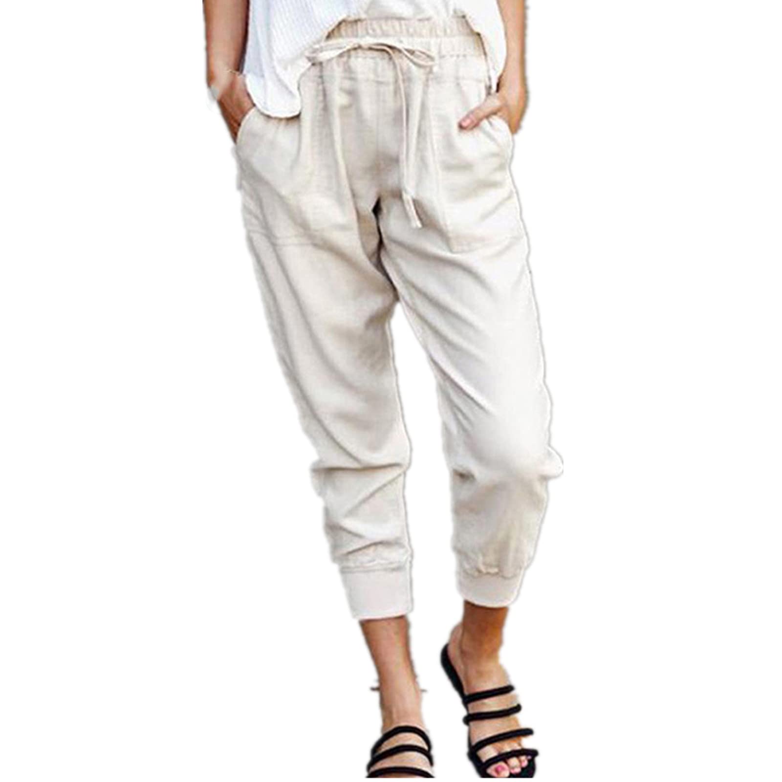 Solid Color Straight Wide Leg Pants Womens high Waist Loose and Thin Casual Fashion Trousers White M