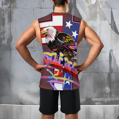 Image of Zhyaj Summer Tanks Top for Men Flag Graphic Print Sleeveless Shirts Casual Working Out Vest T-Shirts Loose-Fit Men's Tank