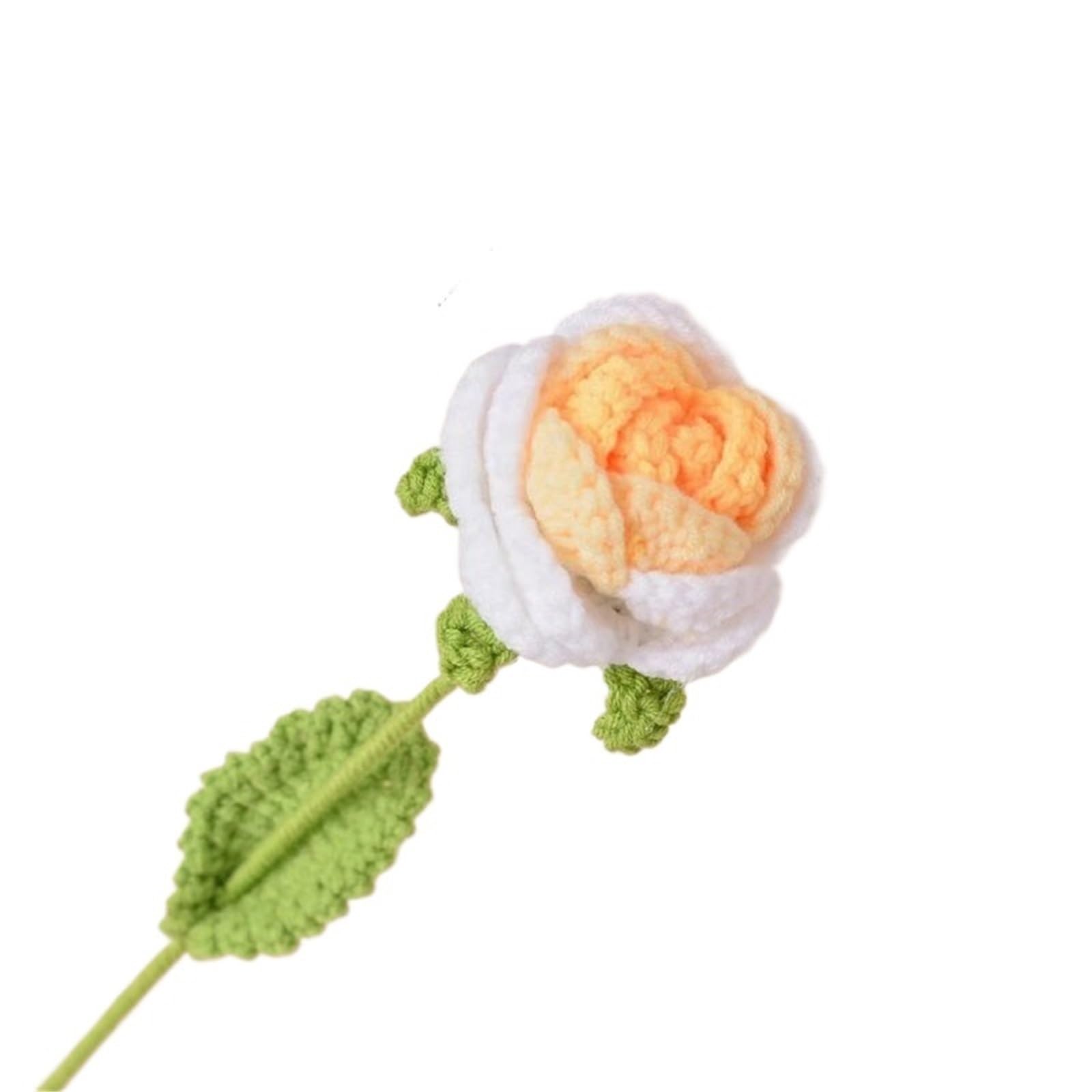 ENWWCH 3pcs Finished Knitting Crochet Hand Woven Rose Flowers Wedding Bridal Artificial Flower Bouquet For Home(Color5)