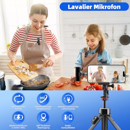 ChicSolis Kabelloses Lavalier Mikrofon Wireless Mini: 2 Plug-Play Lavalier Mikrofon Wireless für iPhone Android MacBook Ipad - Ansteckmikrofon für Videoaufzeichnung Interview Vlog Live YouTube TikTok