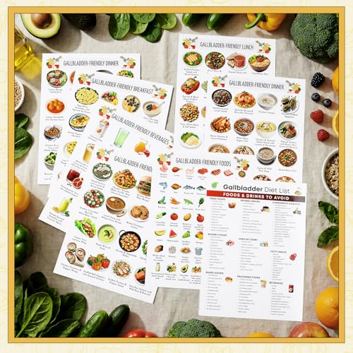 Image of Sinload 12 Pcs No Gallbladder Diet Plan Gifts Gallbladder Removal Health Diet Chart Gallstone Meal List Poster for Beginners Calm Digestion Kitchen Bedroom Living Room