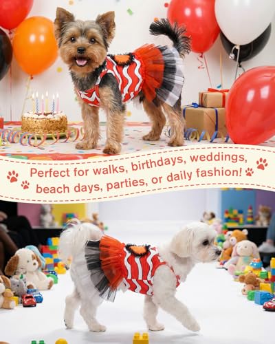 Image of CuteBone Cute Pet Dress for Small Dogs, Cats - Ruffle Princess Outfit with Pleated Heart, Summer Lightweight Breathable Dog Party Clothes for Holiday, Walks, Birthday, Photos DDQ02M
