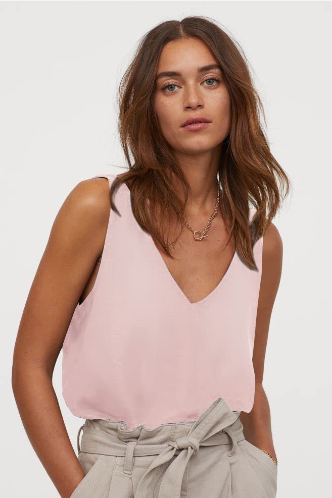 Image of Satin Tank Tops for Women Loose Fit Sleeveless V Neck Cami Camisole Blouses Shirt Top