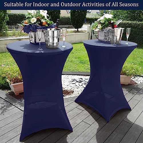 Image of Fivenl 4 Pack 32x43 Inch Cocktail Table Cover Spandex Stretch Square Corners Tablecloth, Navy Blue Cocktail Fitted High Top Table Cloth for Bar, Weddings, Birthday, Banquet, Party (Navy Blue)