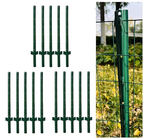 4 Feet Metal Fence Post Green, Pack of 15, for 36 Inch High Garden Welded Wire Fence U-Channel Steel Garden Post
